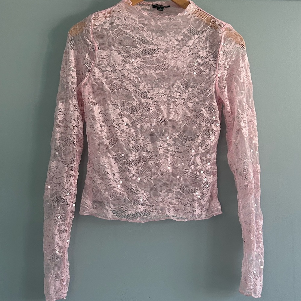 Elegant Pink Lace Sequin Women's Top